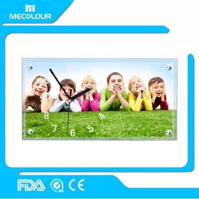 Mecolour customized special glass photo clock frame by sublimation printing FG-28