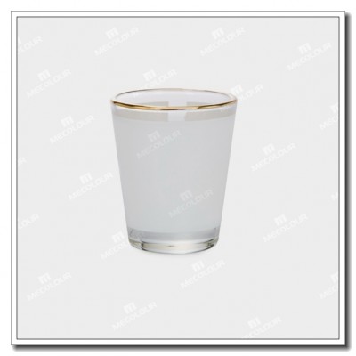 High quality mini 1.5oz sublimation coated clear glass shot mug with gold rim