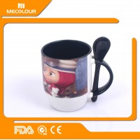 Mecolour 12oz black two -tone mug with colorful spoon, promotional cup for sublimation